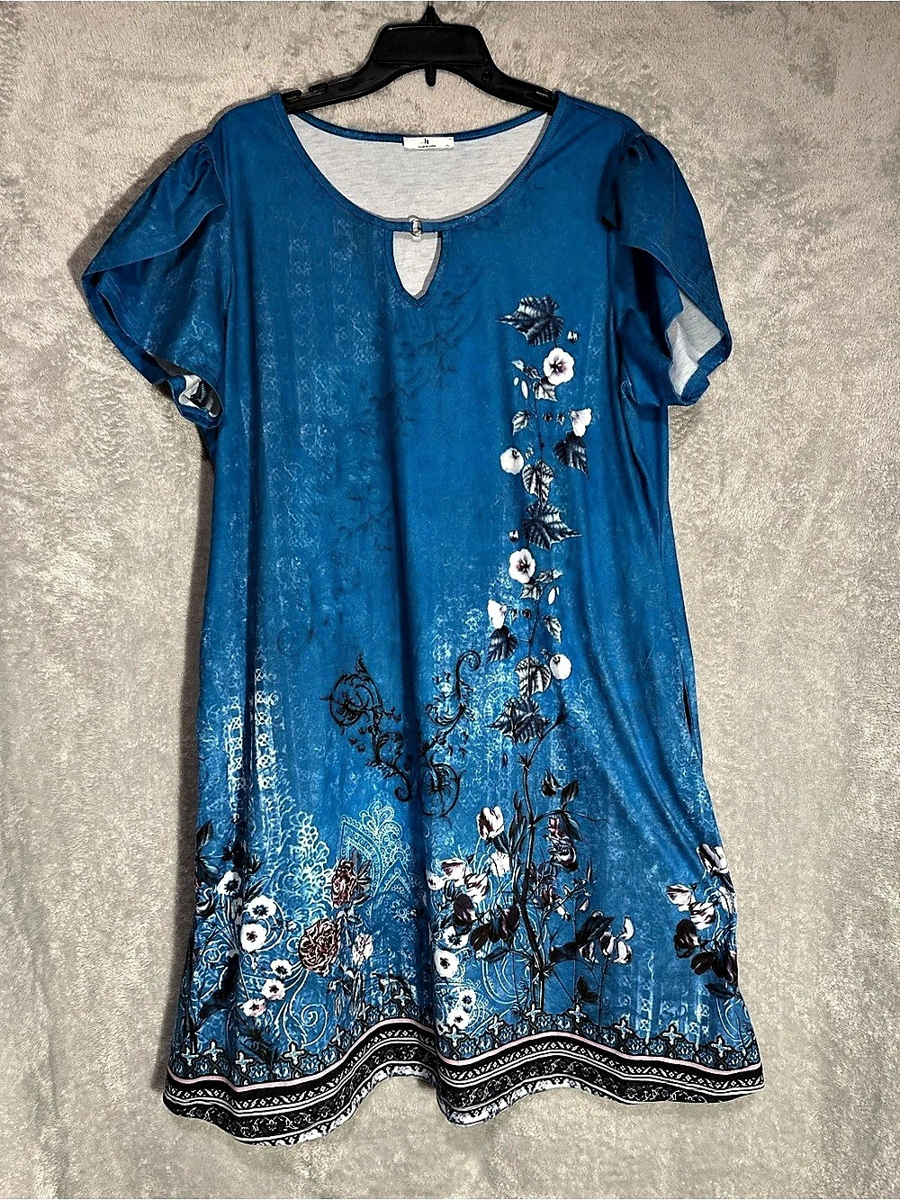 ht Floral Mini Dress Blue & White 2XL Like New
